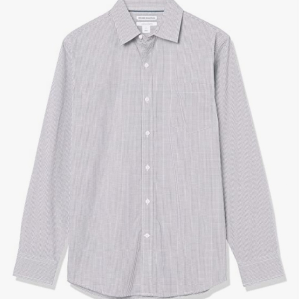 Amazon Essentials Men's Regular-Fit Long-Sleeve Plaid Poplin Shirt, Grey